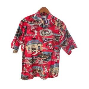 VTG Reyn Spooner Anaheim Angels Hawaiian Button Shirt Mens Size LARGE '2002'